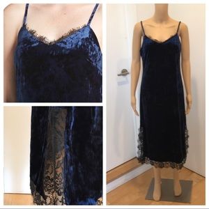 Velvet slip dress with lace trim